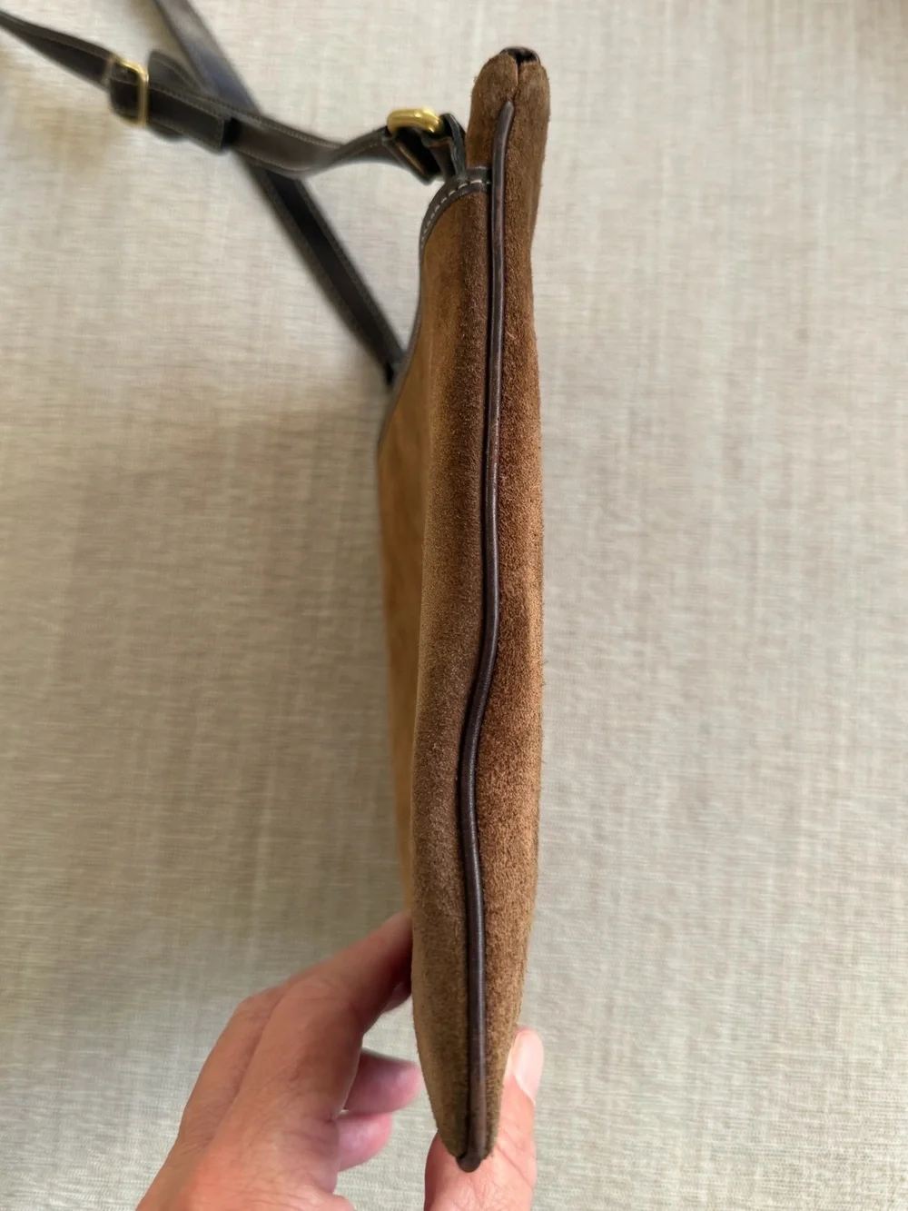 Vintage Y2K Brown Suede Coach Stitch Crossbody Bag.